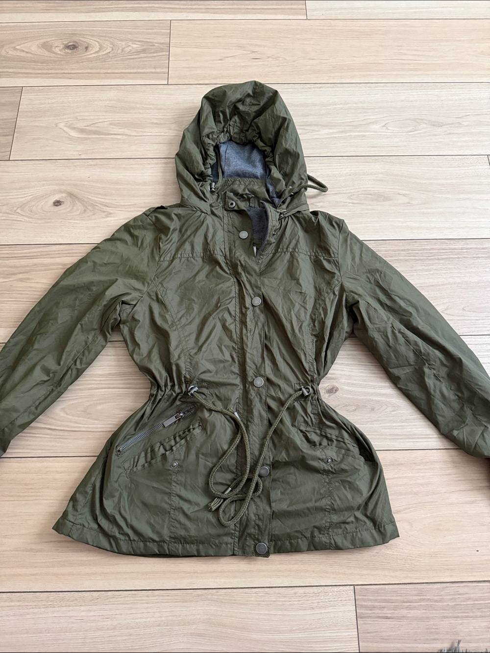 Women's Olive Hooded Rain Jacket